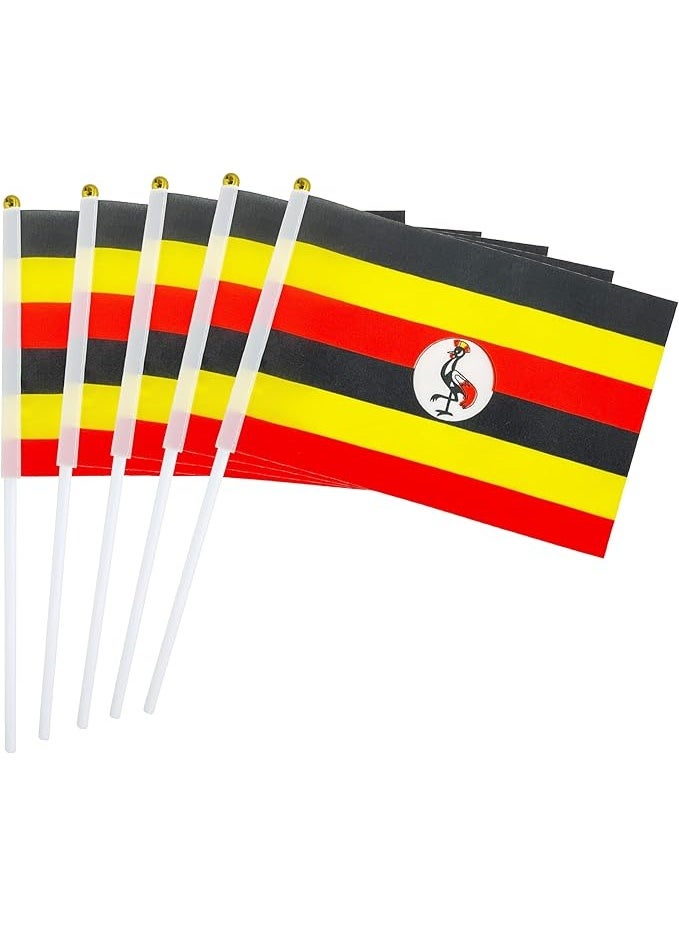 Uganda National Flag A5 Size Handheld – Fabric Country Flag with Stick – Black, Yellow & Red – Pack of 5 - Image 3